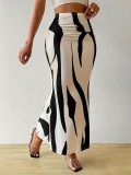 Women Autumn Zebra Print Bodycon Maxi Dress