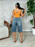 Women Faux Two-Piece Ripped Knee-Length Denim Shorts