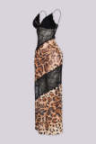 Women Lace See-Through Patchwork Camisole Slit Bodycon Maxi Dress