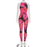 Women Summer Sleeveless Print Jumpsuit