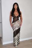 Women Lace See-Through Patchwork Camisole Slit Bodycon Maxi Dress