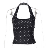 Women Polka Dot Halter Neck Backless Tank Top