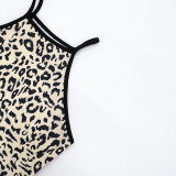 Women Leopard Print Camisole Crop Top and Shorts Two-piece Set