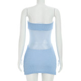 Women Mesh Strapless See-Through Mini Dress Bodycon Dress