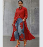 Women Floral Denim Cropped Pant