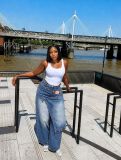 Women Layered Washed Denim Pant