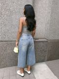 Women Spring/Summer Multi-Color Button Wide-Leg Denim Pant