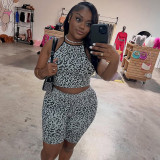 Women Leopard Print Camisole Crop Top and Shorts Two-piece Set