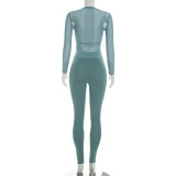 Women Mesh Long-Sleeve Top and Pant Two-Piece Set