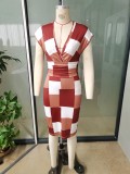 Women Autumn V-Neck Print Bodycon Dress
