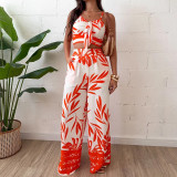 Women Spring/Summer Print Camisole Top and Wide-Leg Pants Two-Piece Set
