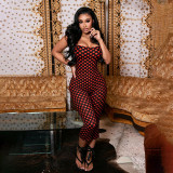 Women Halter Neck Backless Print 3/4 Length Jumpsuit