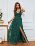 Women Cross Backless Slit Mesh Maxi Dress
