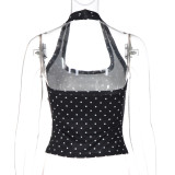 Women Polka Dot Halter Neck Backless Tank Top