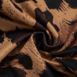 Women Spring/Summer Leopard Print U-neck Top and Stirrup Pant Two-piece Set
