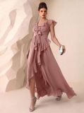 Women V-Neck Patchwork Ruffle Chiffon Dress