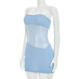 Women Mesh Strapless See-Through Mini Dress Bodycon Dress