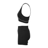 Women Summer U-Neck Sports Vest Stretchy Shorts Two-Piece Set