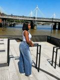 Women Layered Washed Denim Pant