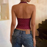 Women Polka Dot Halter Neck Backless Tank Top