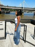 Women Layered Washed Denim Pant