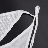 Women V-Neck Halter Neck Tie-Waist Crop Top and Sequined Shorts Two-Piece Set