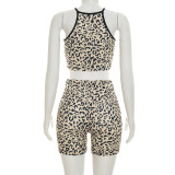 Women Leopard Print Camisole Crop Top and Shorts Two-piece Set