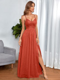 Women Cross Backless Slit Mesh Maxi Dress