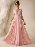 Women Deep V-Neck Sleeveless Sequined Patchwork Chiffon Maxi Dress