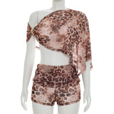 Women Spring/Summer Print Crop Top and Shorts Two-piece Set