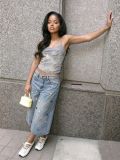 Women Spring/Summer Multi-Color Button Wide-Leg Denim Pant