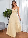 Women Cross Backless Slit Mesh Maxi Dress