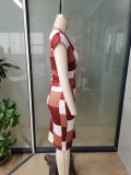 Women Autumn V-Neck Print Bodycon Dress