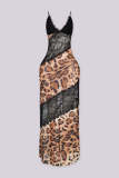 Women Lace See-Through Patchwork Camisole Slit Bodycon Maxi Dress