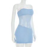 Women Mesh Strapless See-Through Mini Dress Bodycon Dress