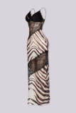 Women Lace See-Through Patchwork Camisole Slit Bodycon Maxi Dress