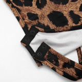 Women Spring/Summer Leopard Print U-neck Top and Stirrup Pant Two-piece Set