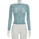Women Mesh Long-Sleeve Top and Pant Two-Piece Set