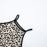 Women Leopard Print Camisole Crop Top and Shorts Two-piece Set
