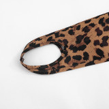 Women Spring/Summer Leopard Print U-neck Top and Stirrup Pant Two-piece Set