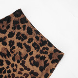 Women Spring/Summer Leopard Print U-neck Top and Stirrup Pant Two-piece Set