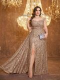 Women Sweetheart Neck Slit Sequin Bodycon Dress