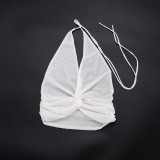 Women V-Neck Halter Neck Tie-Waist Crop Top and Sequined Shorts Two-Piece Set