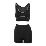 Women Summer U-Neck Sports Vest Stretchy Shorts Two-Piece Set