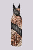 Women Lace See-Through Patchwork Camisole Slit Bodycon Maxi Dress