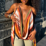 Women Print Halter Neck Lace-Up Top