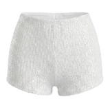 Women V-Neck Halter Neck Tie-Waist Crop Top and Sequined Shorts Two-Piece Set