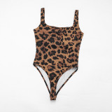 Women Spring/Summer Leopard Print U-neck Top and Stirrup Pant Two-piece Set