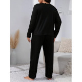 Autumn Women's Plus Size Lace Patchwork V-Neck Long Sleeve Pajama Lounge Set