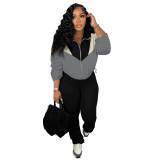 Women's Contrast Color Stand Collar Zip Sportswear Set